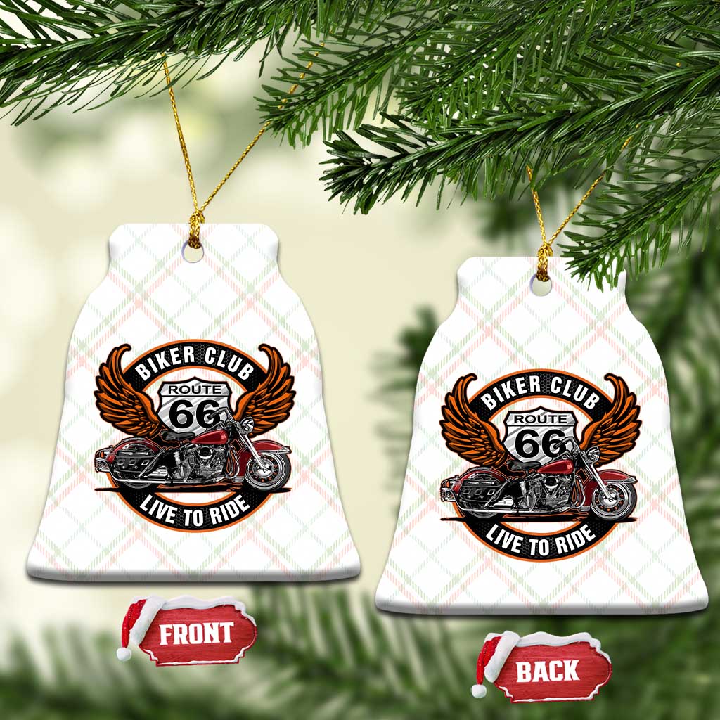 Vintage Route Highway 66 Biker Club Ceramic Ornament Live To Ride Motorcycle Graphic