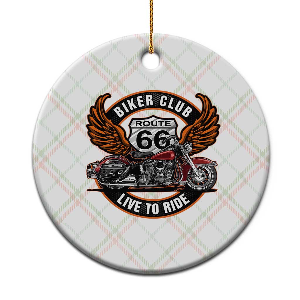 Vintage Route Highway 66 Biker Club Ceramic Ornament Live To Ride Motorcycle Graphic