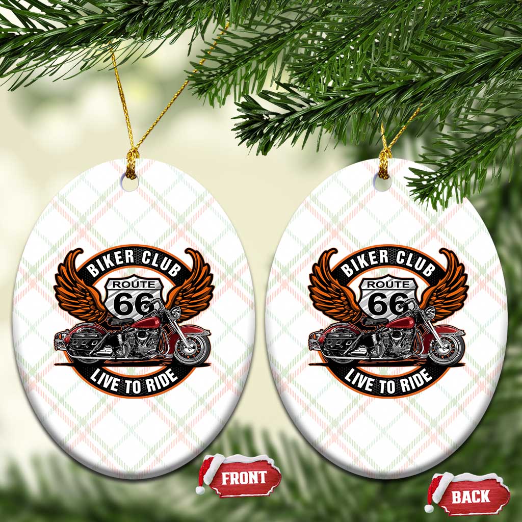 Vintage Route Highway 66 Biker Club Ceramic Ornament Live To Ride Motorcycle Graphic