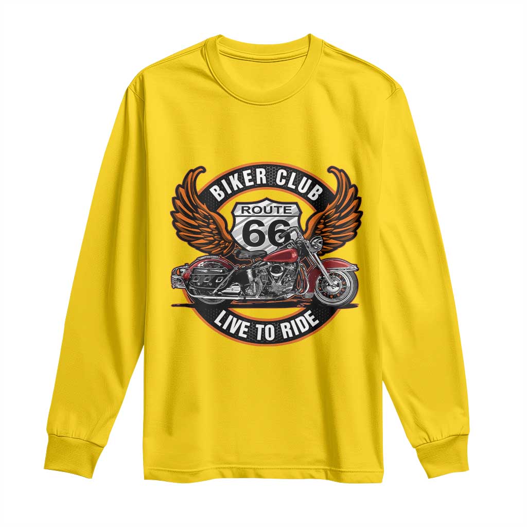 Vintage Route Highway 66 Biker Club Long Sleeve Shirt Live To Ride Motorcycle Graphic