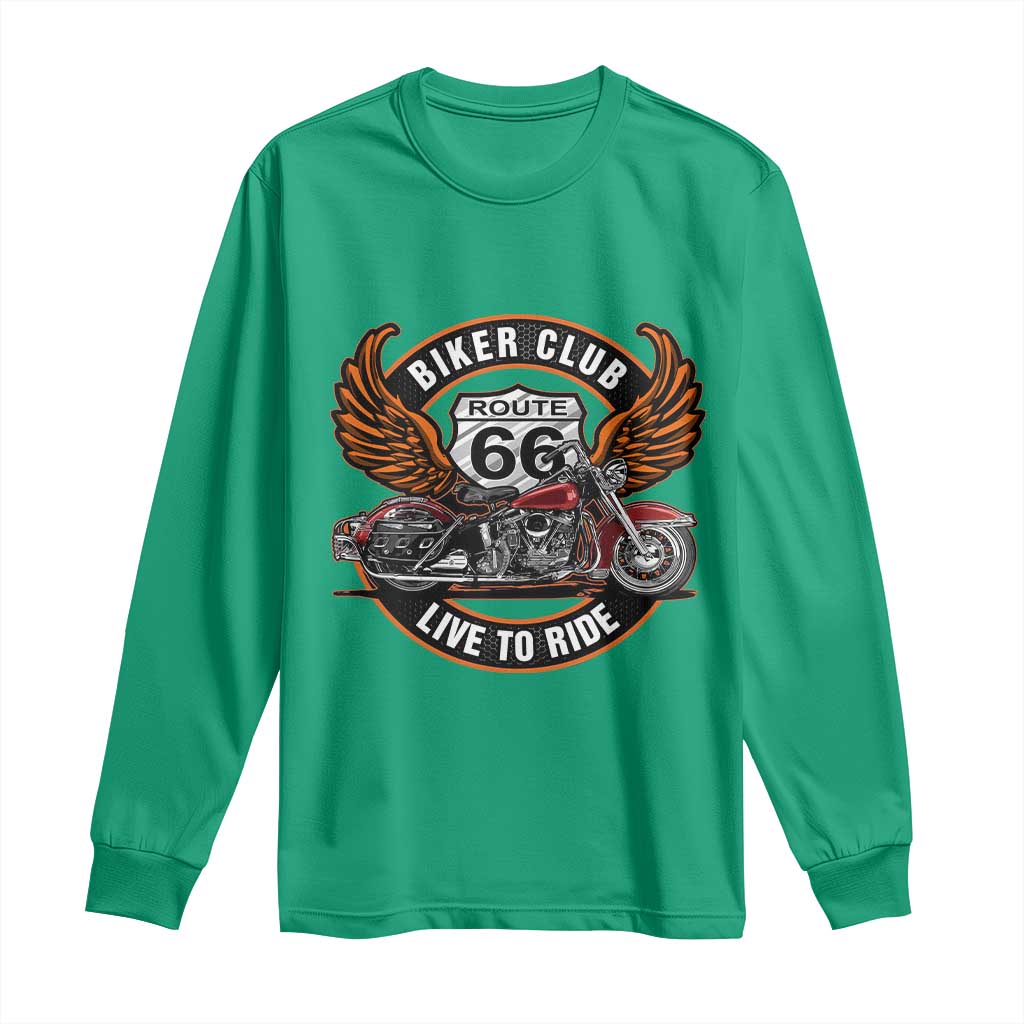 Vintage Route Highway 66 Biker Club Long Sleeve Shirt Live To Ride Motorcycle Graphic