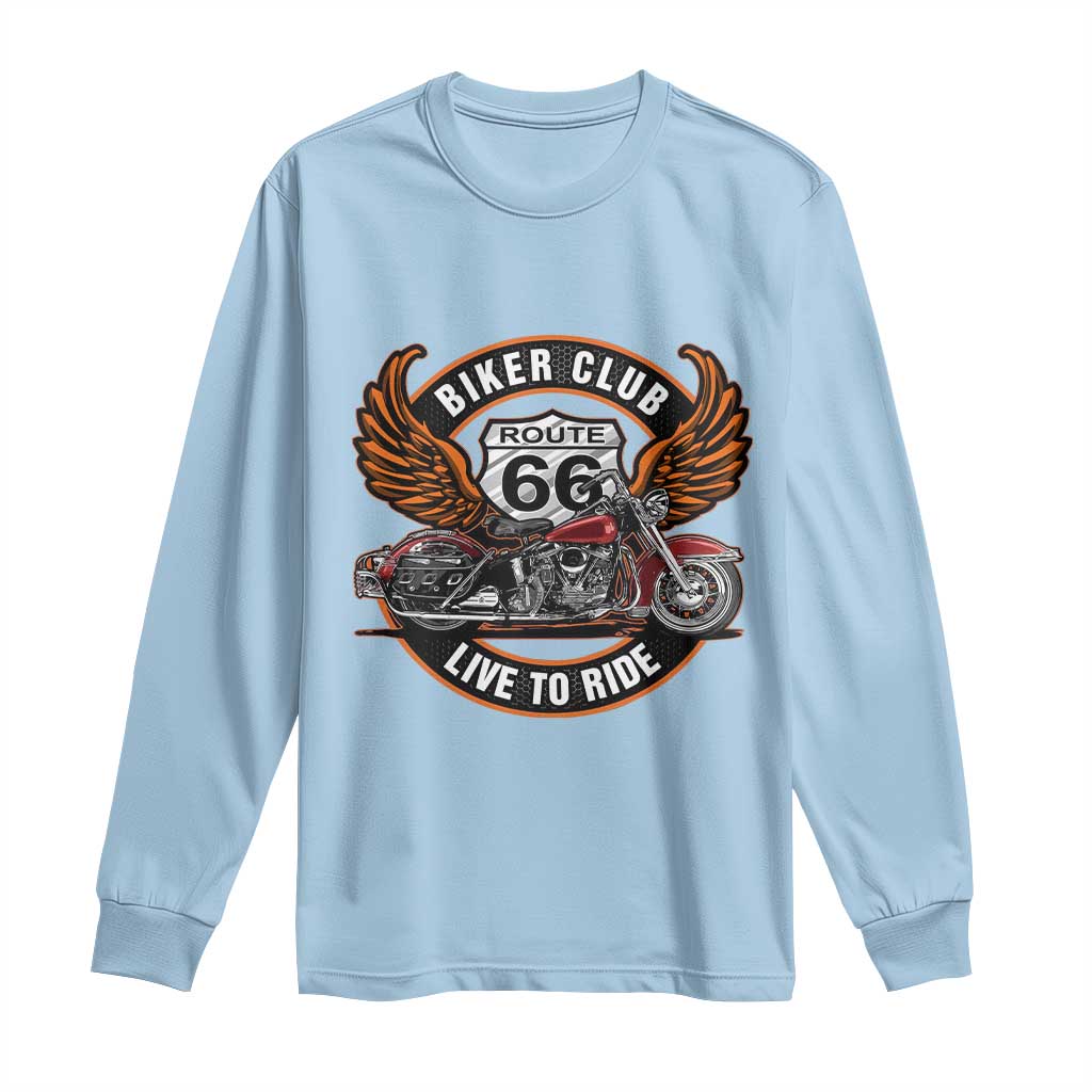 Vintage Route Highway 66 Biker Club Long Sleeve Shirt Live To Ride Motorcycle Graphic