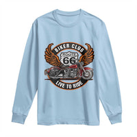 Vintage Route Highway 66 Biker Club Long Sleeve Shirt Live To Ride Motorcycle Graphic