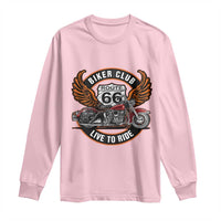 Vintage Route Highway 66 Biker Club Long Sleeve Shirt Live To Ride Motorcycle Graphic