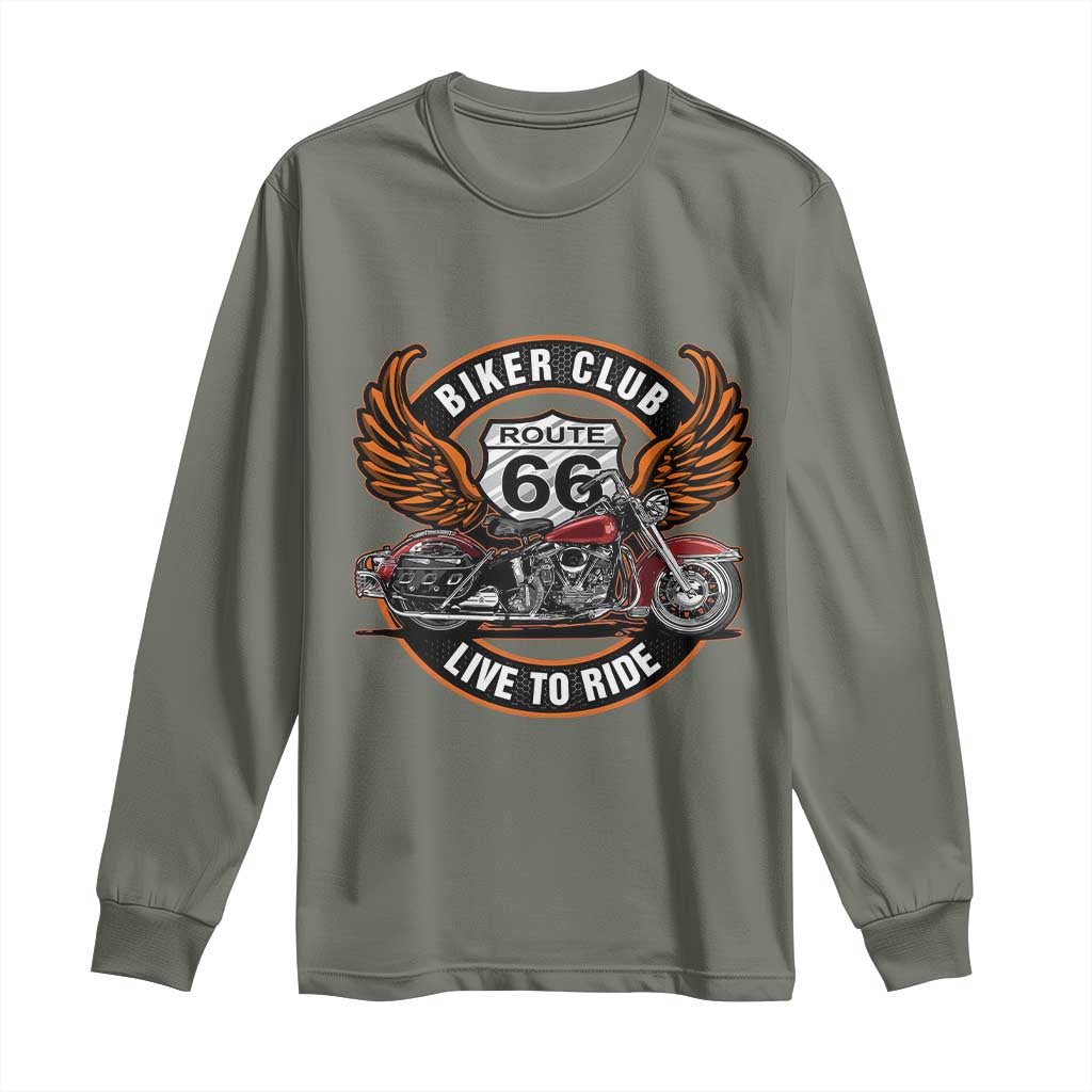 Vintage Route Highway 66 Biker Club Long Sleeve Shirt Live To Ride Motorcycle Graphic