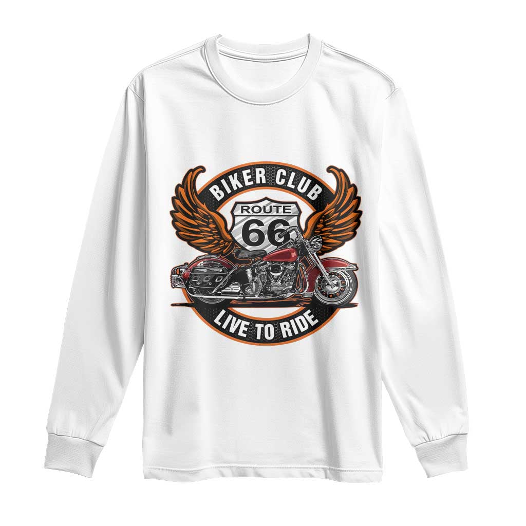 Vintage Route Highway 66 Biker Club Long Sleeve Shirt Live To Ride Motorcycle Graphic