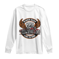 Vintage Route Highway 66 Biker Club Long Sleeve Shirt Live To Ride Motorcycle Graphic