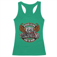 Vintage Route Highway 66 Biker Club Racerback Tank Top Live To Ride Motorcycle Graphic
