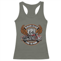 Vintage Route Highway 66 Biker Club Racerback Tank Top Live To Ride Motorcycle Graphic