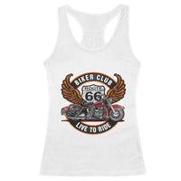 Vintage Route Highway 66 Biker Club Racerback Tank Top Live To Ride Motorcycle Graphic