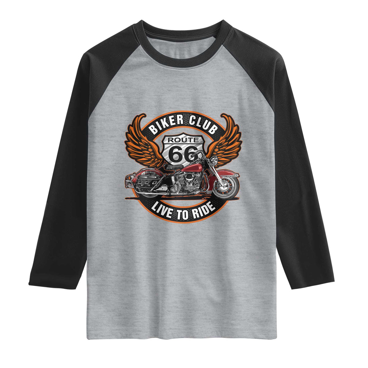 Vintage Route Highway 66 Biker Club Raglan Shirt Live To Ride Motorcycle Graphic