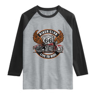 Vintage Route Highway 66 Biker Club Raglan Shirt Live To Ride Motorcycle Graphic