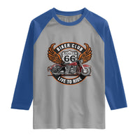 Vintage Route Highway 66 Biker Club Raglan Shirt Live To Ride Motorcycle Graphic