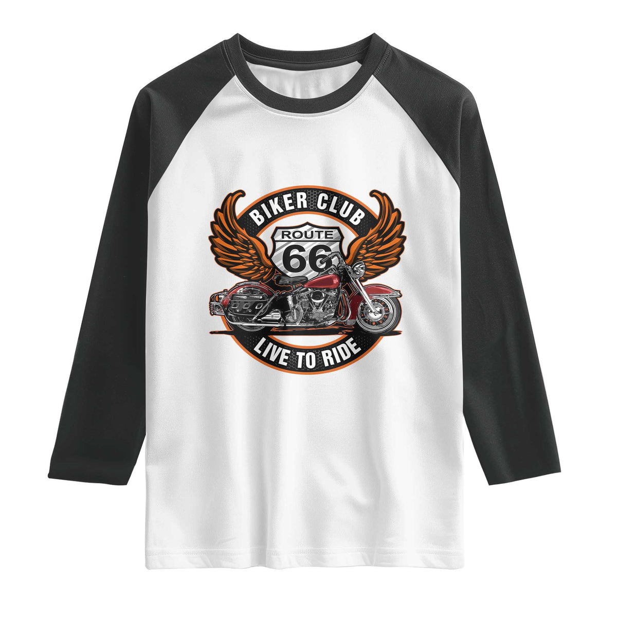 Vintage Route Highway 66 Biker Club Raglan Shirt Live To Ride Motorcycle Graphic