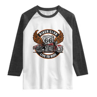 Vintage Route Highway 66 Biker Club Raglan Shirt Live To Ride Motorcycle Graphic