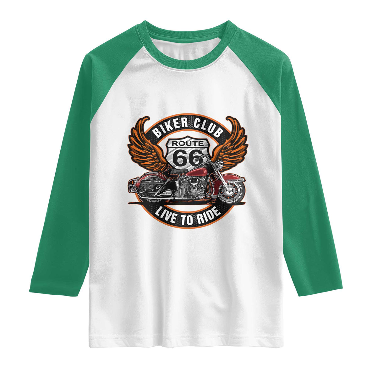 Vintage Route Highway 66 Biker Club Raglan Shirt Live To Ride Motorcycle Graphic