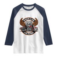 Vintage Route Highway 66 Biker Club Raglan Shirt Live To Ride Motorcycle Graphic