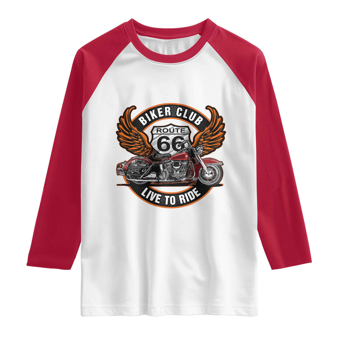 Vintage Route Highway 66 Biker Club Raglan Shirt Live To Ride Motorcycle Graphic
