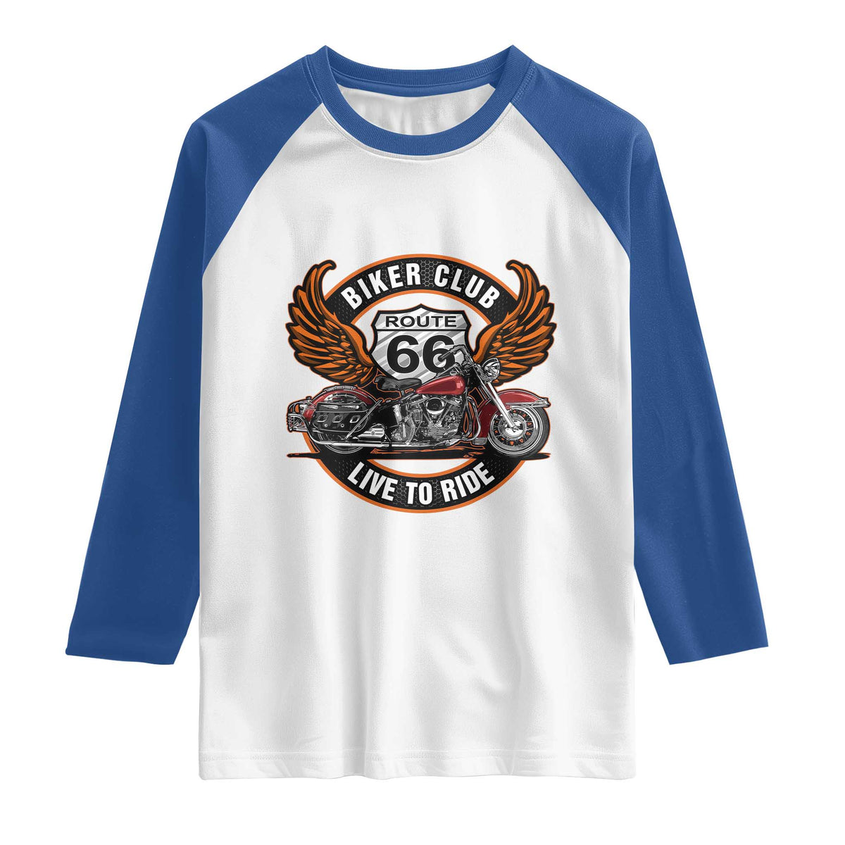 Vintage Route Highway 66 Biker Club Raglan Shirt Live To Ride Motorcycle Graphic