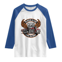 Vintage Route Highway 66 Biker Club Raglan Shirt Live To Ride Motorcycle Graphic