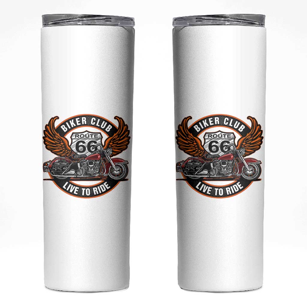 Vintage Route Highway 66 Biker Club Skinny Tumbler Live To Ride Motorcycle Graphic