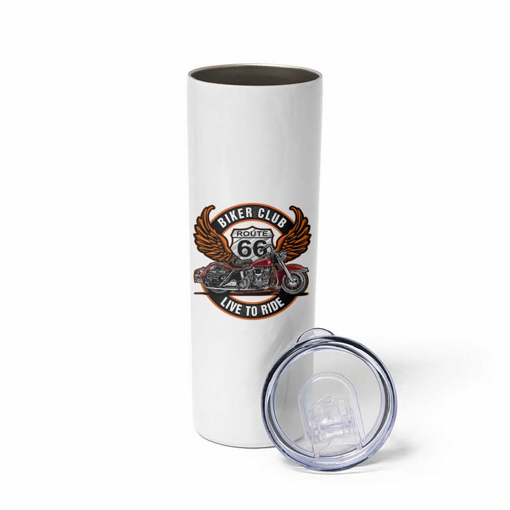 Vintage Route Highway 66 Biker Club Skinny Tumbler Live To Ride Motorcycle Graphic