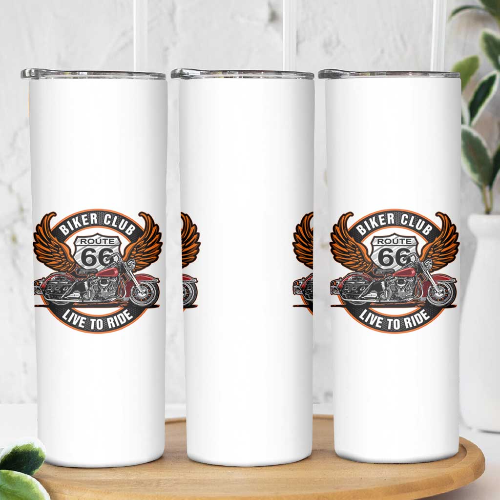 Vintage Route Highway 66 Biker Club Skinny Tumbler Live To Ride Motorcycle Graphic
