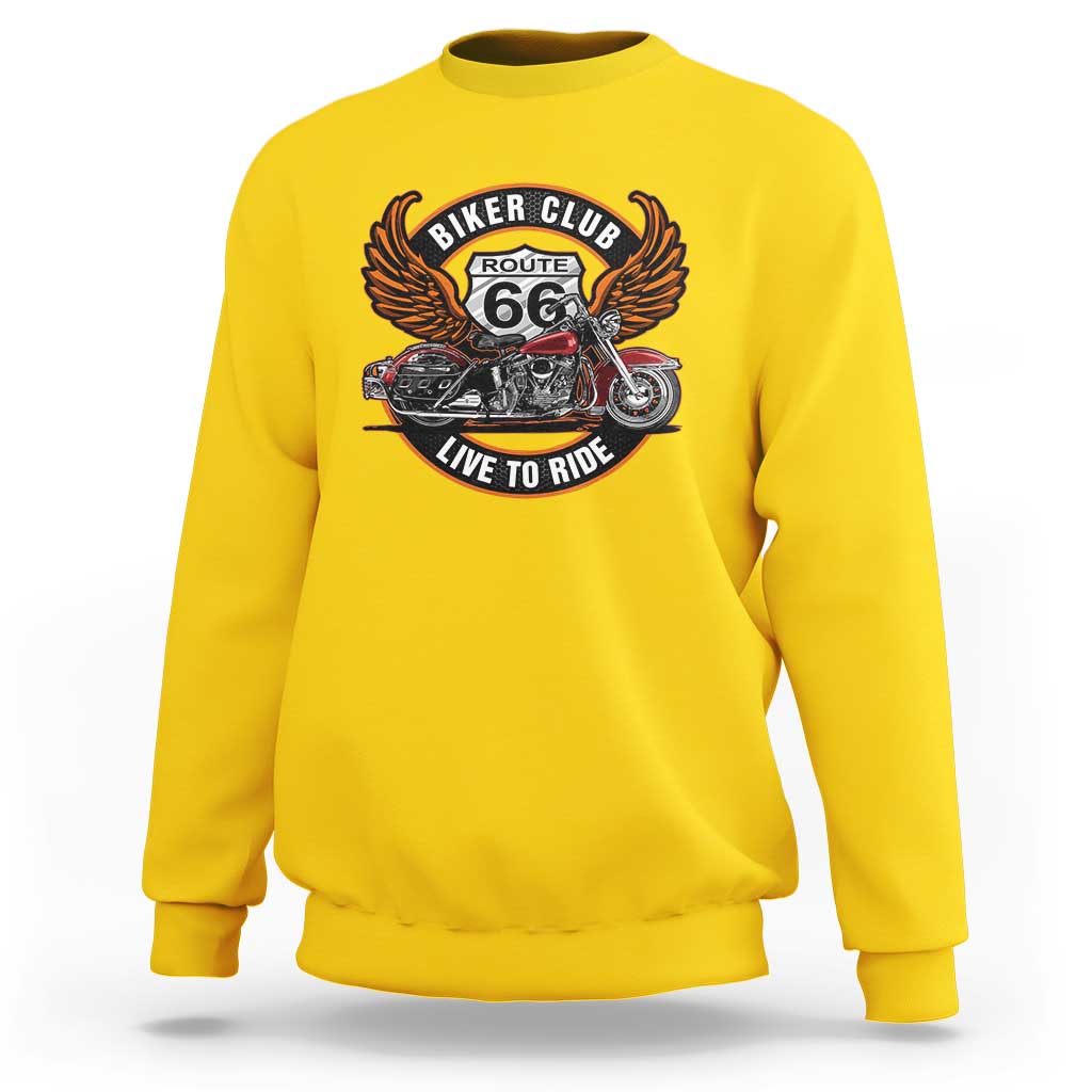 Vintage Route Highway 66 Biker Club Sweatshirt Live To Ride Motorcycle Graphic