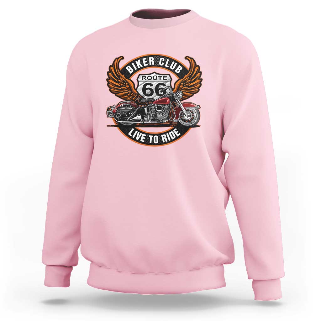 Vintage Route Highway 66 Biker Club Sweatshirt Live To Ride Motorcycle Graphic