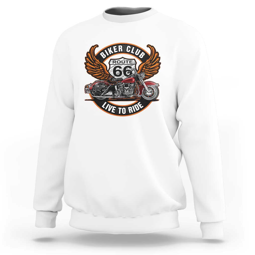 Vintage Route Highway 66 Biker Club Sweatshirt Live To Ride Motorcycle Graphic