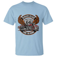 Vintage Route Highway 66 Biker Club T Shirt Live To Ride Motorcycle Graphic