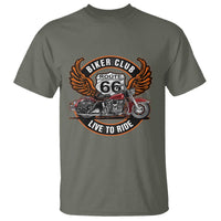 Vintage Route Highway 66 Biker Club T Shirt Live To Ride Motorcycle Graphic