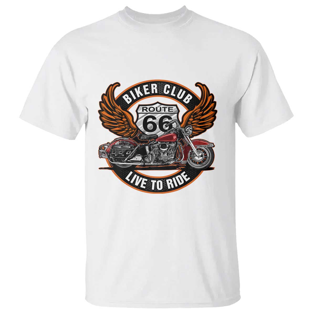 Vintage Route Highway 66 Biker Club T Shirt Live To Ride Motorcycle Graphic