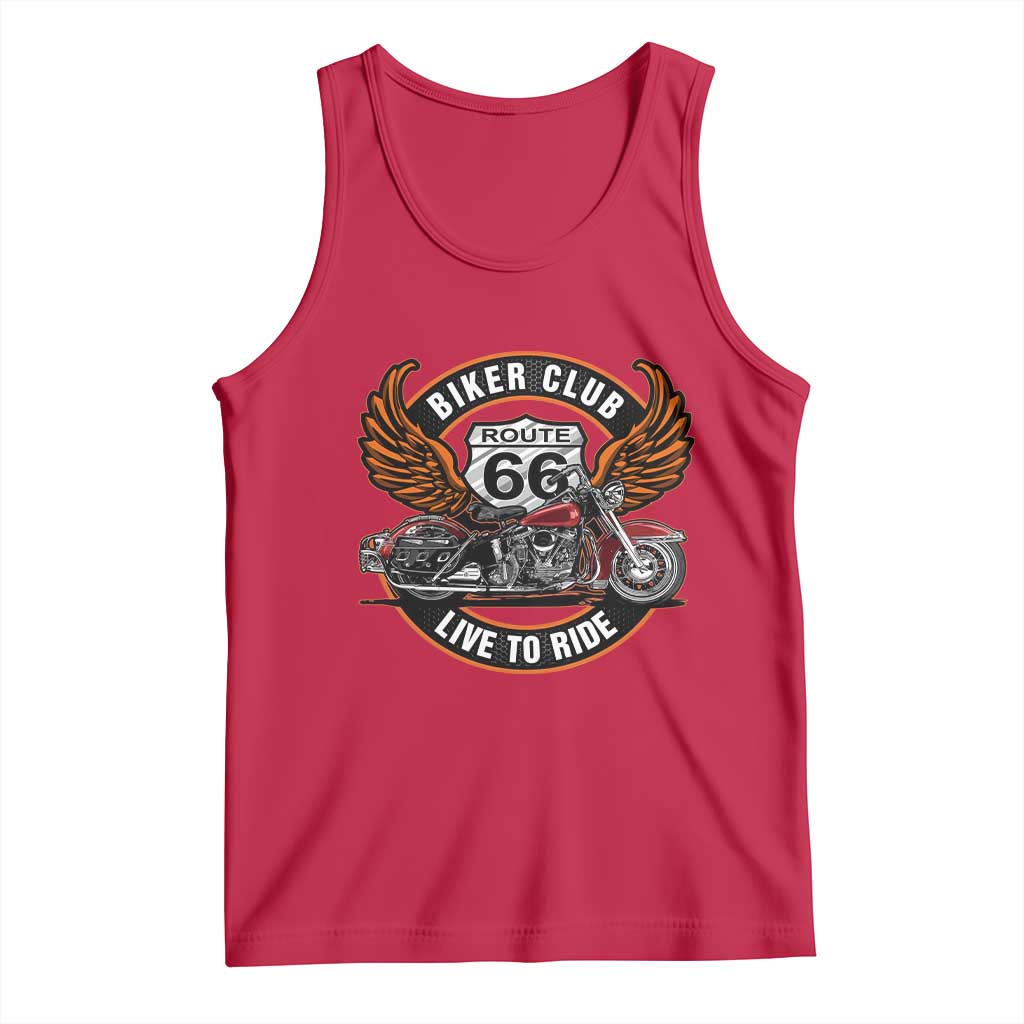 Vintage Route Highway 66 Biker Club Tank Top Live To Ride Motorcycle Graphic