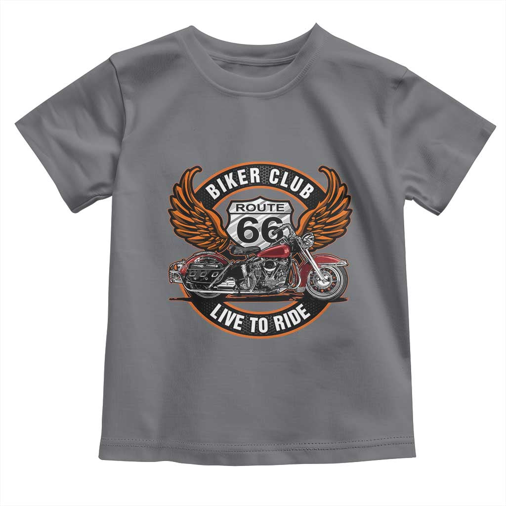 Vintage Route Highway 66 Biker Club Toddler T Shirt Live To Ride Motorcycle Graphic