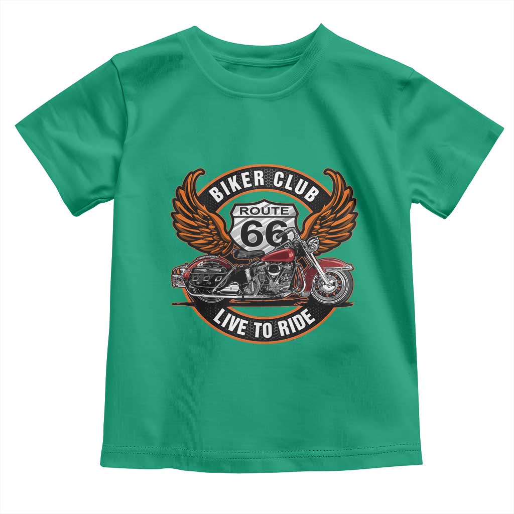 Vintage Route Highway 66 Biker Club Toddler T Shirt Live To Ride Motorcycle Graphic