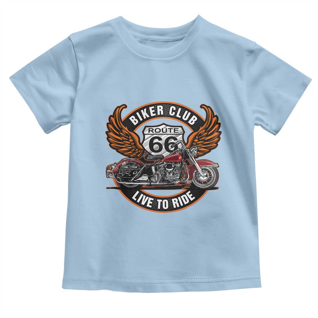 Vintage Route Highway 66 Biker Club Toddler T Shirt Live To Ride Motorcycle Graphic