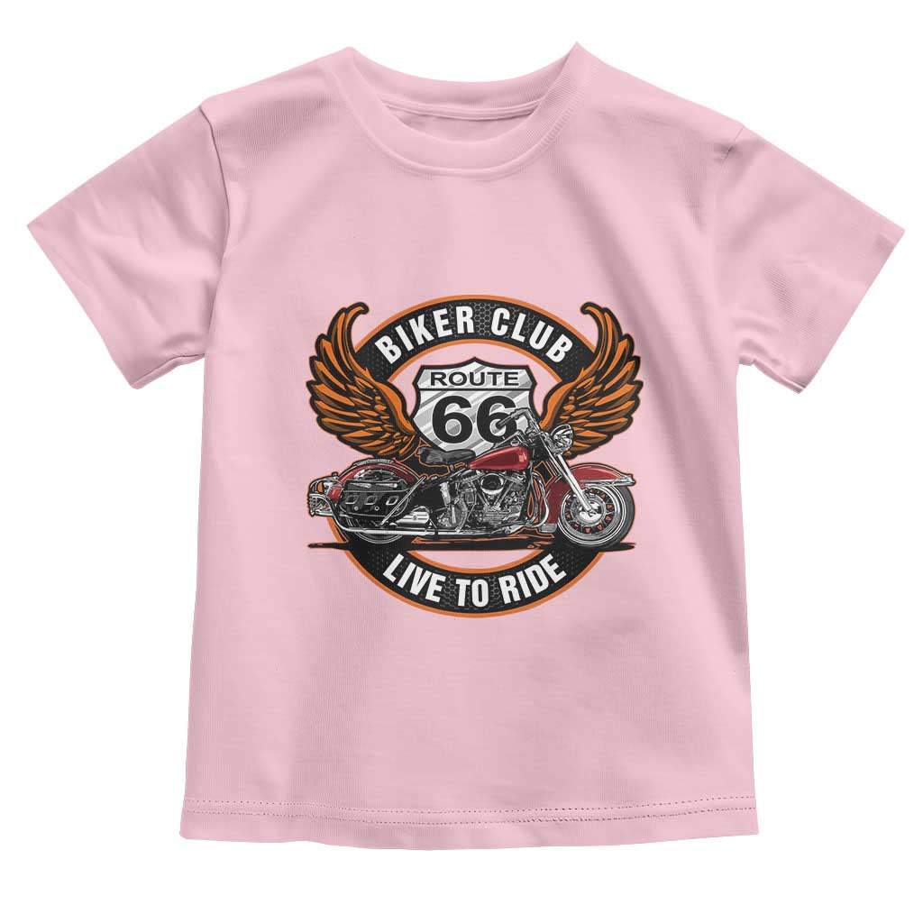 Vintage Route Highway 66 Biker Club Toddler T Shirt Live To Ride Motorcycle Graphic