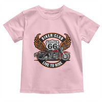 Vintage Route Highway 66 Biker Club Toddler T Shirt Live To Ride Motorcycle Graphic