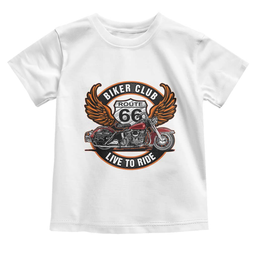 Vintage Route Highway 66 Biker Club Toddler T Shirt Live To Ride Motorcycle Graphic