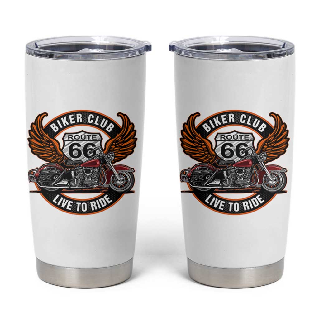 Vintage Route Highway 66 Biker Club Tumbler Cup Live To Ride Motorcycle Graphic
