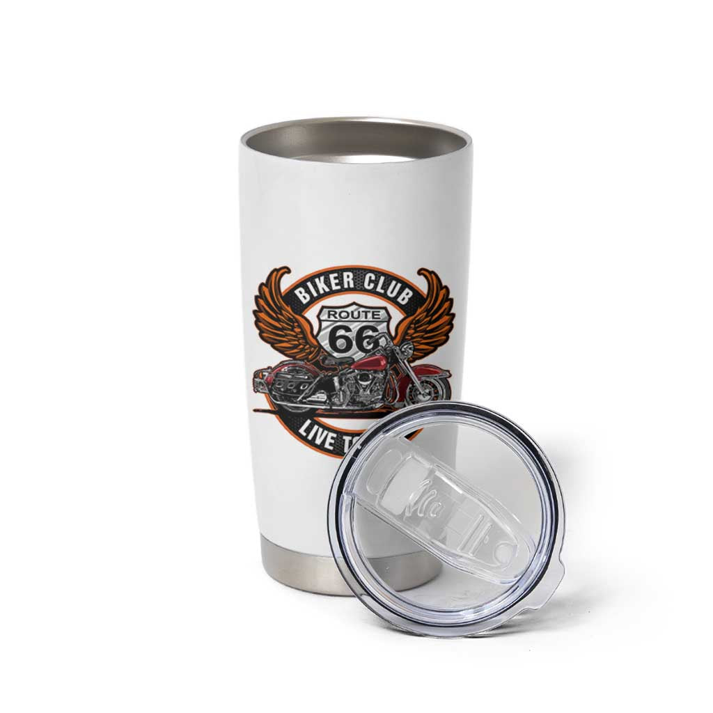 Vintage Route Highway 66 Biker Club Tumbler Cup Live To Ride Motorcycle Graphic