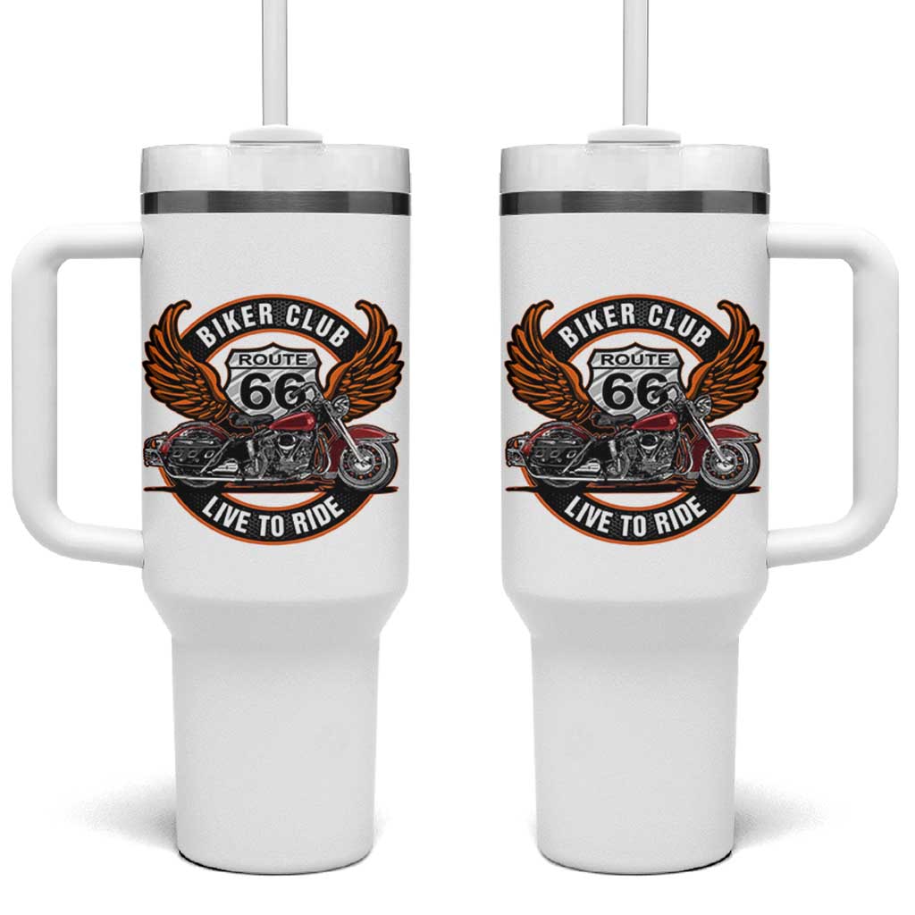 Vintage Route Highway 66 Biker Club Tumbler With Handle Live To Ride Motorcycle Graphic