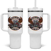 Vintage Route Highway 66 Biker Club Tumbler With Handle Live To Ride Motorcycle Graphic