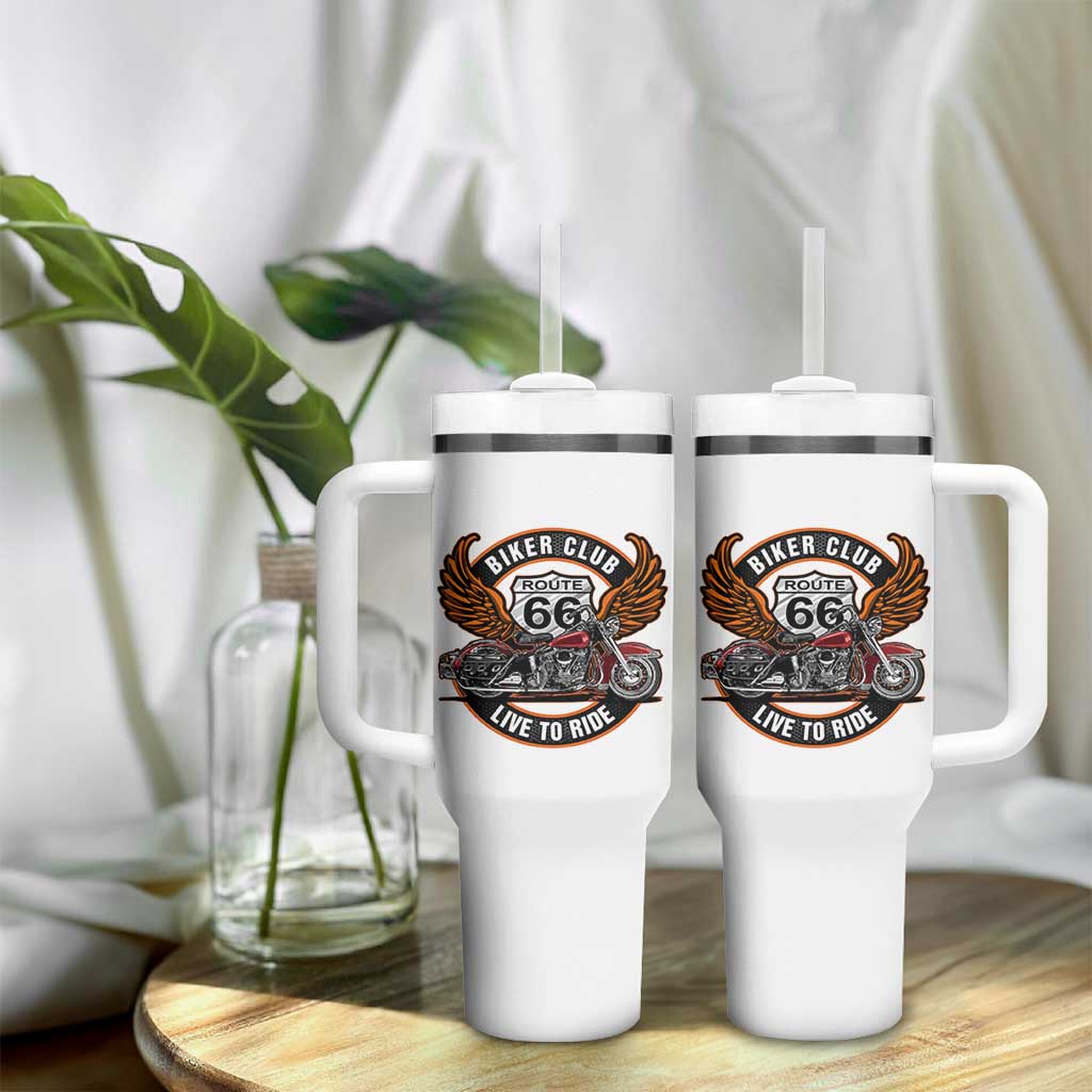 Vintage Route Highway 66 Biker Club Tumbler With Handle Live To Ride Motorcycle Graphic