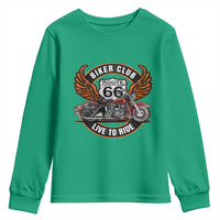 Vintage Route Highway 66 Biker Club Youth Sweatshirt Live To Ride Motorcycle Graphic