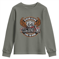 Vintage Route Highway 66 Biker Club Youth Sweatshirt Live To Ride Motorcycle Graphic