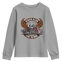 Vintage Route Highway 66 Biker Club Youth Sweatshirt Live To Ride Motorcycle Graphic