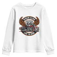 Vintage Route Highway 66 Biker Club Youth Sweatshirt Live To Ride Motorcycle Graphic