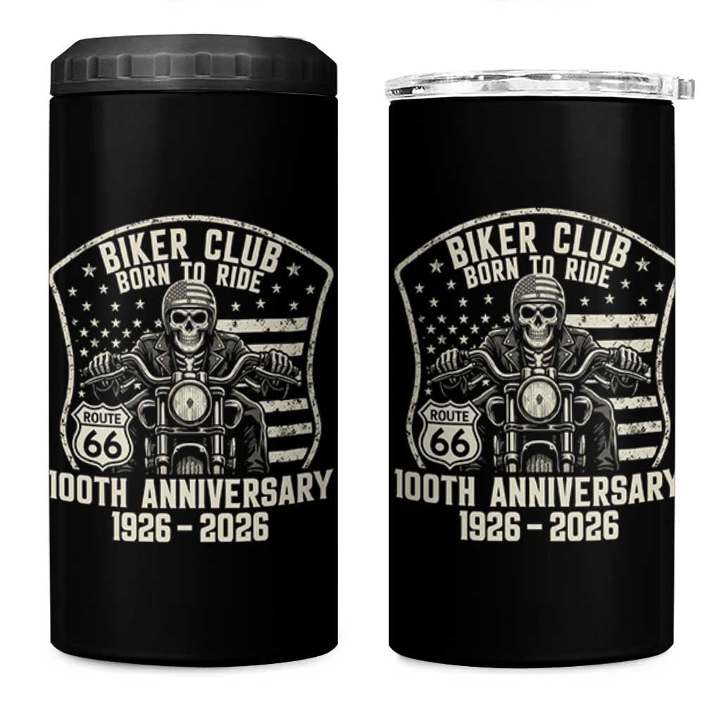 Vintage Biker Club Born To Ride 4 in 1 Can Cooler Tumbler 100th Anniversary Mother Road